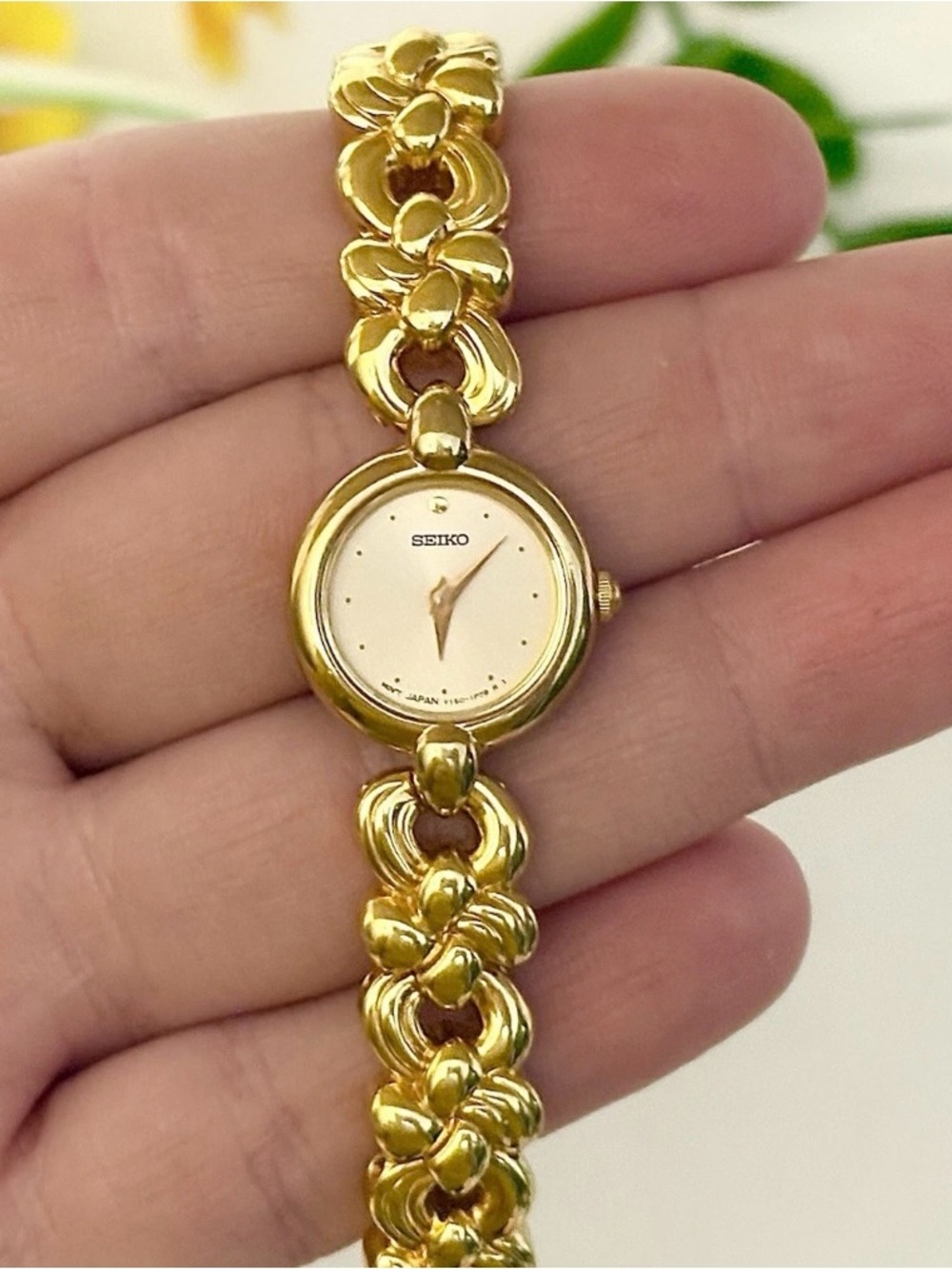 Vintage Seiko Chunky Sculpted Gold Art Deco Ladies Cocktail Bracelet Watch WORKS